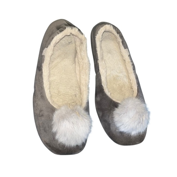 Joules gray Pom Pom slippers cozy soft large L like new - Picture 2 of 5